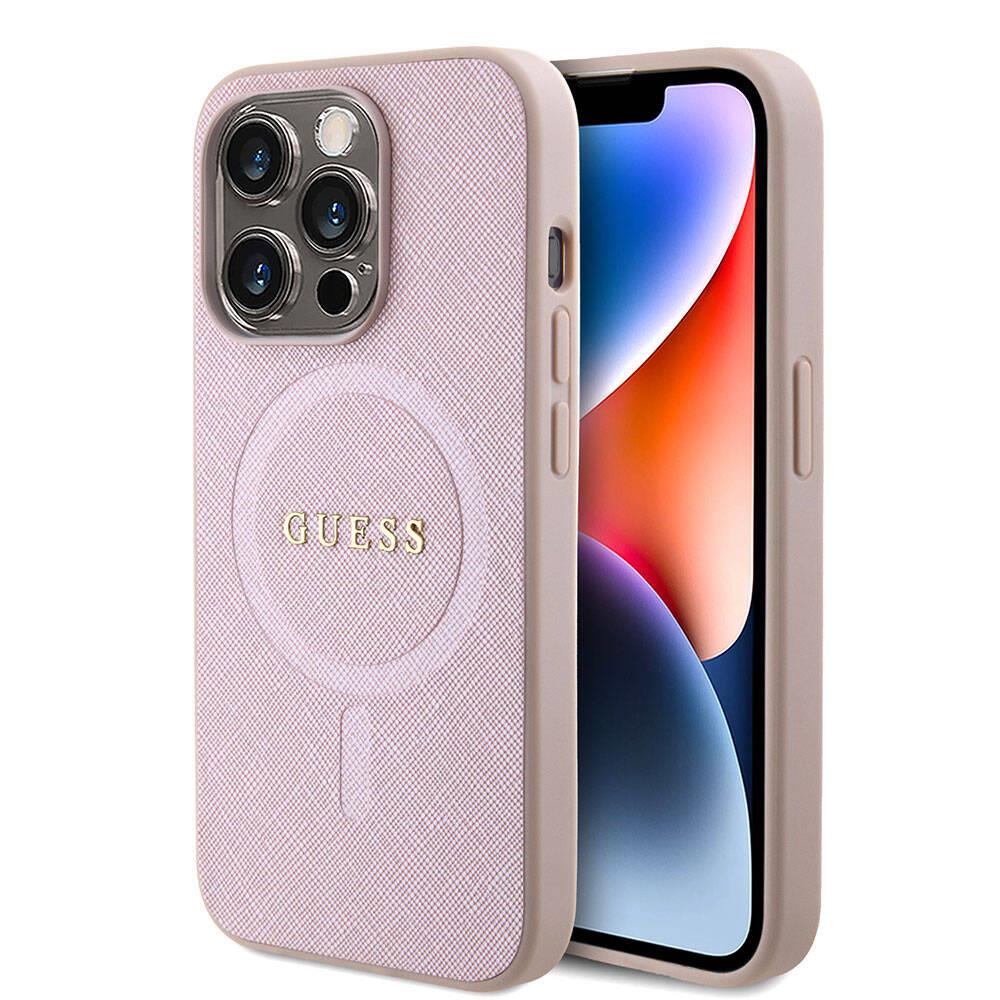 Apple iPhone 15 Pro Kılıf Guess Orjinal Lisanslı Magsafe Şarj Özellikli Yazı Logolu Saffiano Kapak