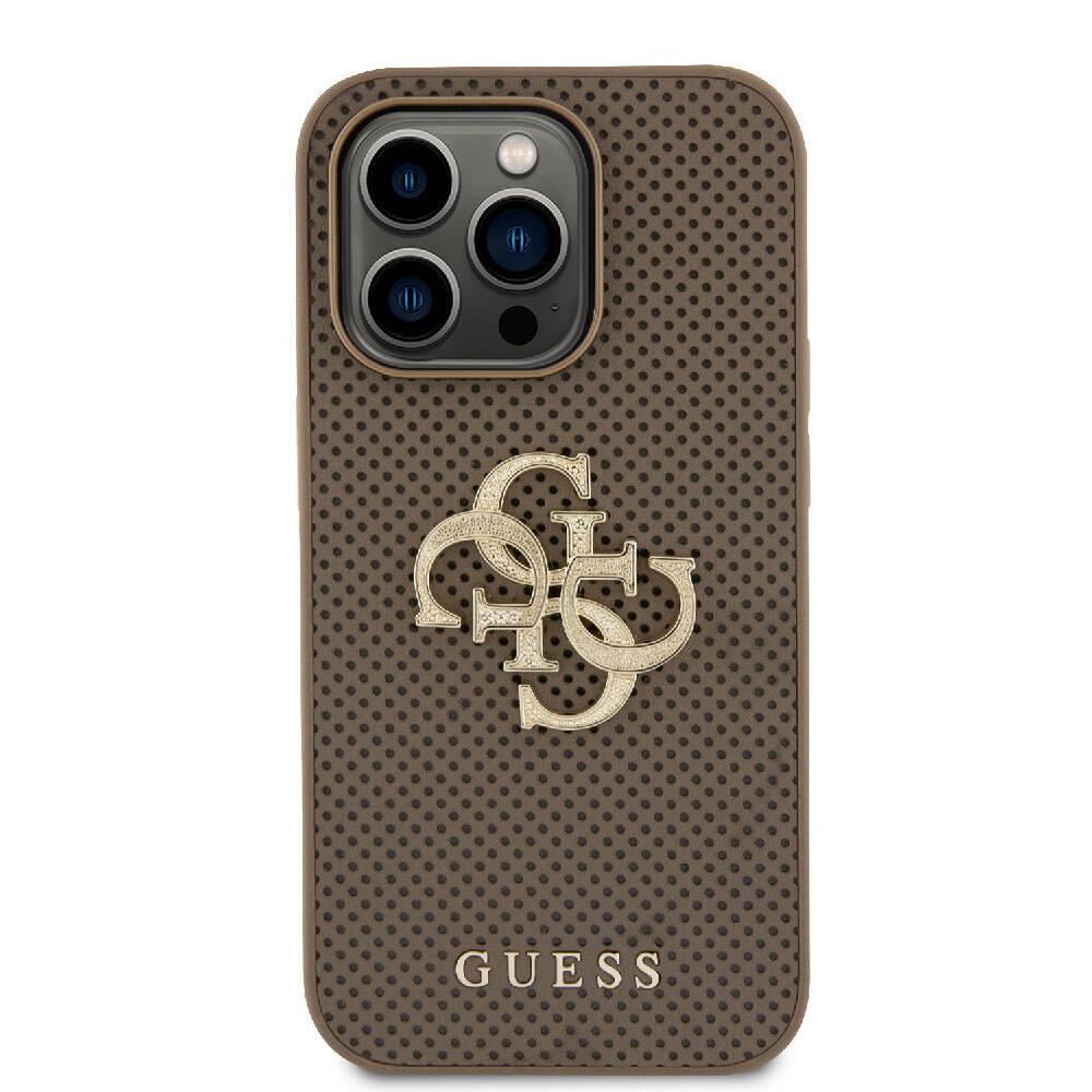 Apple iPhone 15 Pro Kılıf Guess Orjinal Lisanslı Delikli Yazı ve 4G Glitter Büyük Metal Logolu Kapak