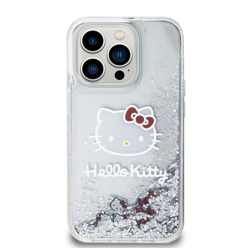 Apple iPhone 15 Pro Kılıf Hello Kitty Orjinal Lisanslı İkonik Sıvılı Glitter Kapak