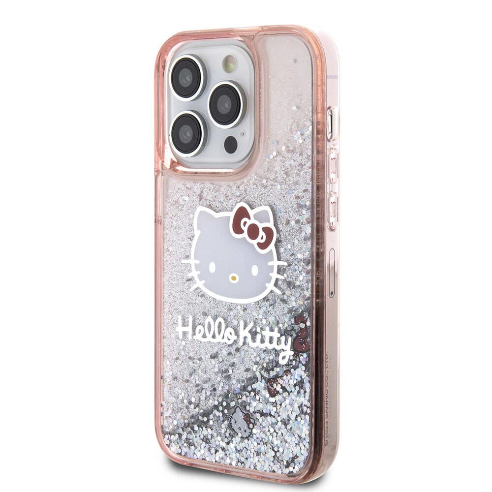 Apple iPhone 15 Pro Kılıf Hello Kitty Orjinal Lisanslı İkonik Sıvılı Glitter Kapak