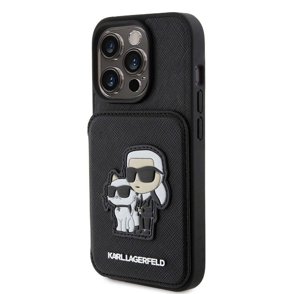 Apple iPhone 15 Pro Kılıf Karl Lagerfeld Standlı Kartlıklı Saffiano K&C Metal Logo Orjinal Lisanslı Kapak