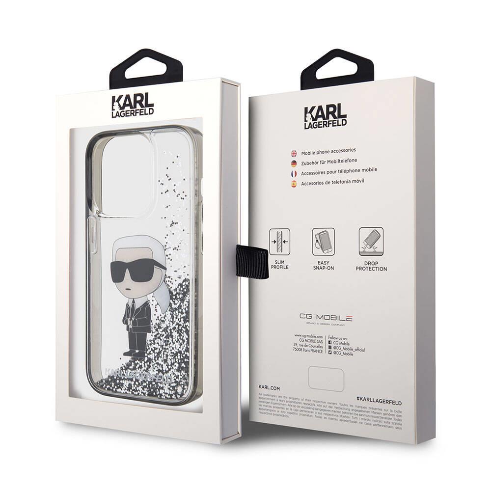 Apple iPhone 15 Pro Kılıf Karl Lagerfeld İkonik Sıvılı Glitter Orjinal Lisanslı Kapak