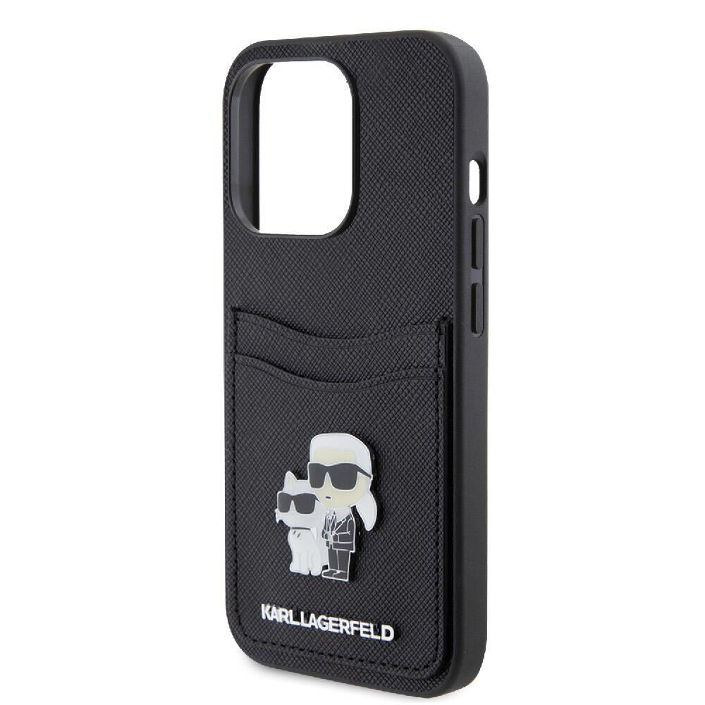 Apple iPhone 15 Pro Kılıf Karl Lagerfeld Orjinal Lisanslı Metal Logo Kartlıklı Saffiano Kapak
