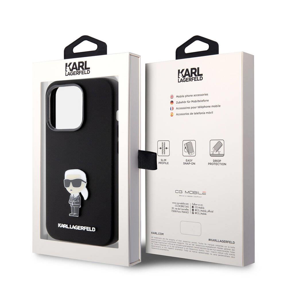 Apple iPhone 15 Pro Kılıf Karl Lagerfeld Silikon İkonik Metal Logo Orjinal Lisanslı Kapak