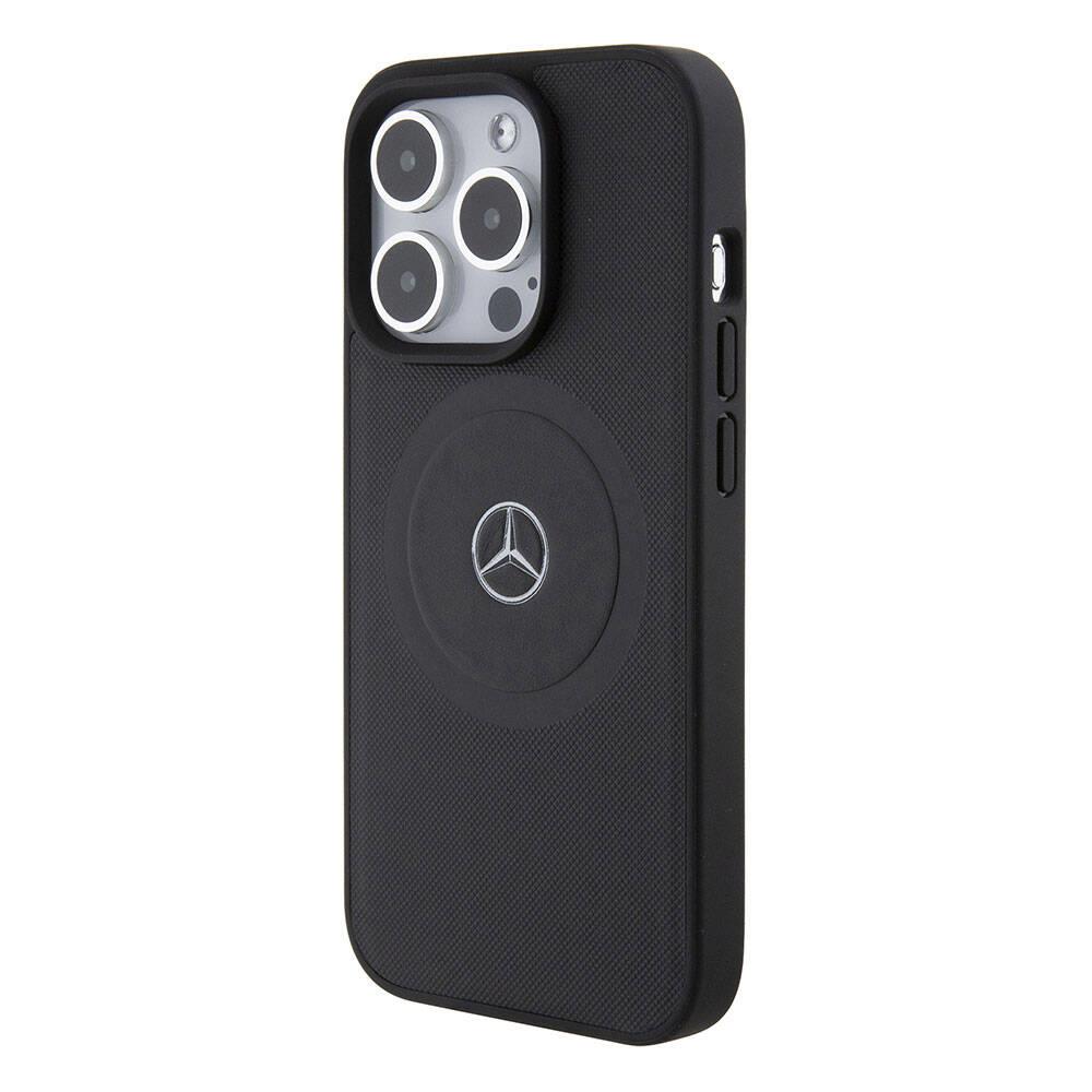 Apple iPhone 15 Pro Kılıf Mercedes Benz Orjinal Lisanslı Magsafe Şarj Özellikli Pike Desenli Baskı Logolu Deri Kapak