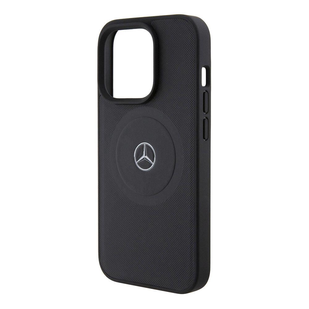 Apple iPhone 15 Pro Kılıf Mercedes Benz Orjinal Lisanslı Magsafe Şarj Özellikli Pike Desenli Baskı Logolu Deri Kapak