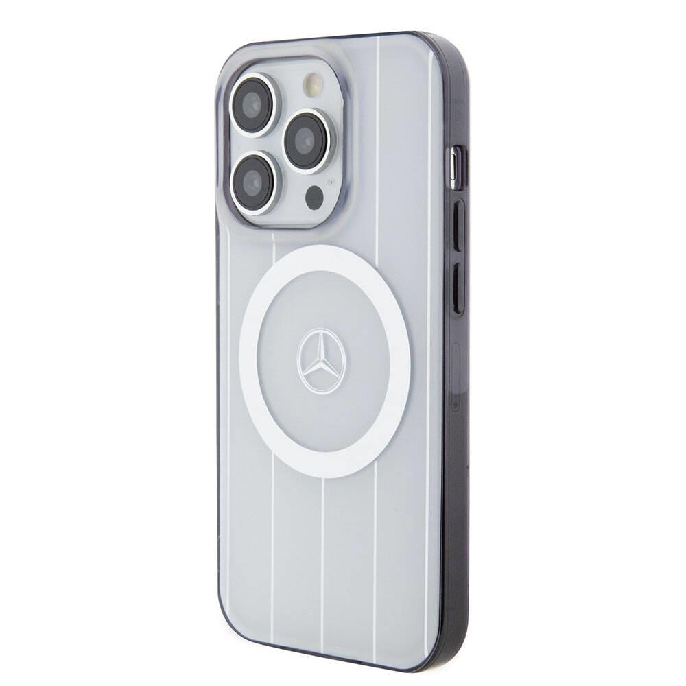 Apple iPhone 15 Pro Kılıf Mercedes Benz Orjinal Lisanslı Magsafe Şarj Özellikli Çift Katmanlı Paralel Çizgi Desenli Kapak