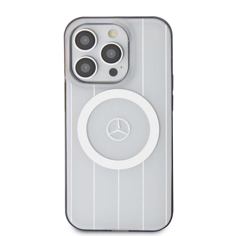 Apple iPhone 15 Pro Kılıf Mercedes Benz Orjinal Lisanslı Magsafe Şarj Özellikli Çift Katmanlı Paralel Çizgi Desenli Kapak