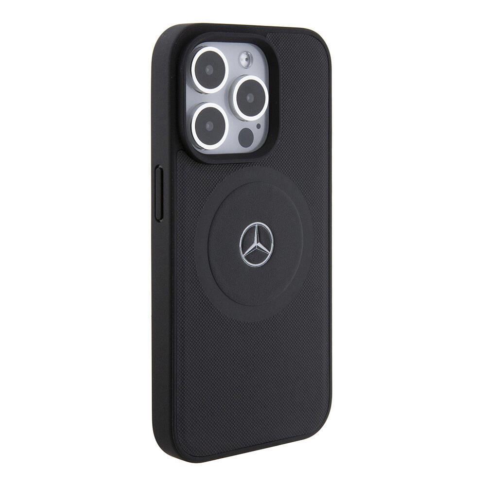 Apple iPhone 15 Pro Kılıf Mercedes Benz Orjinal Lisanslı Magsafe Şarj Özellikli Pike Desenli Baskı Logolu Deri Kapak