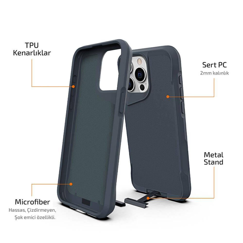 Apple iPhone 15 Pro Kılıf Zore Airbag Kenarlı T-Max Mat Standlı Kapak