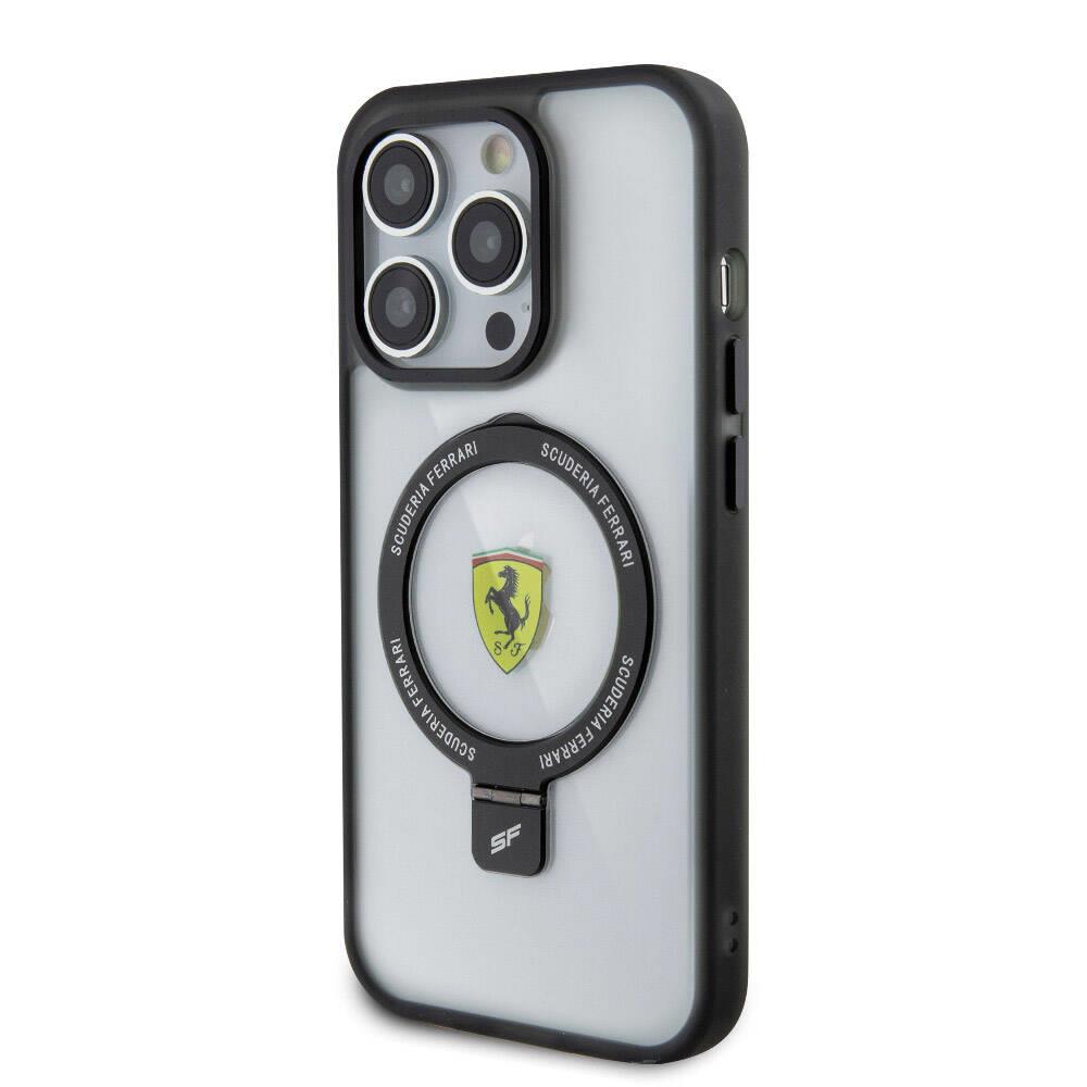 Apple iPhone 15 Pro Max Kılıf Ferrari Magsafe Şarj Özellikli Standlı Buzlu Yüzey Dizayn Kapak