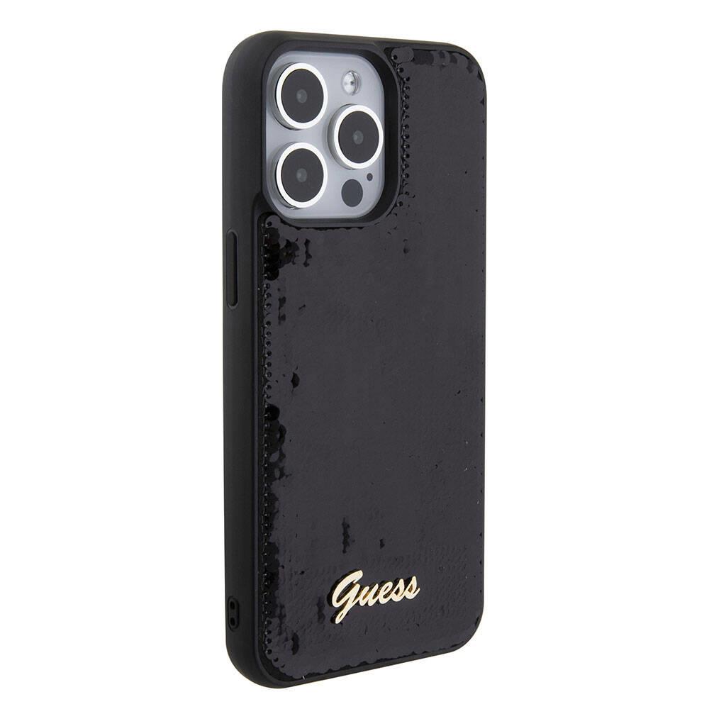 Apple iPhone 15 Pro Max Kılıf Guess Orjinal Lisanslı Pullu Arka Yüzey Metal Yazı Logolu Sequin Script Kapak