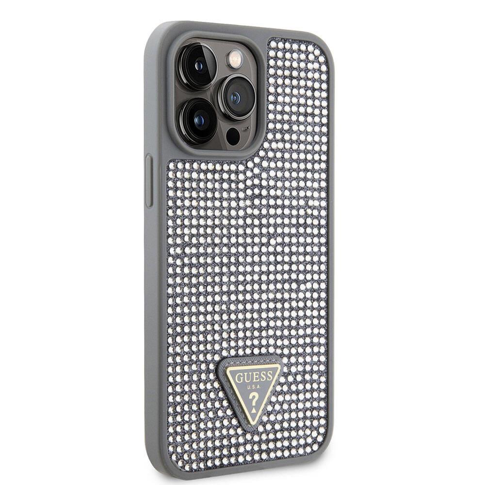 Apple iPhone 15 Pro Max Kılıf Guess Orjinal Lisanslı Taşlı Arka Yüzey Üçgen Logolu Kapak