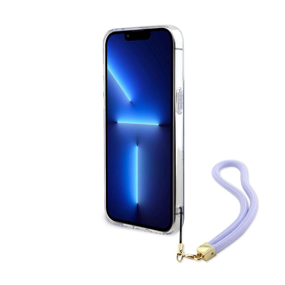Apple iPhone 15 Pro Max Kılıf Guess Orjinal Lisanslı Desenli Yazı Logolu Askı İpli Holografik Glitter Peony Kapak