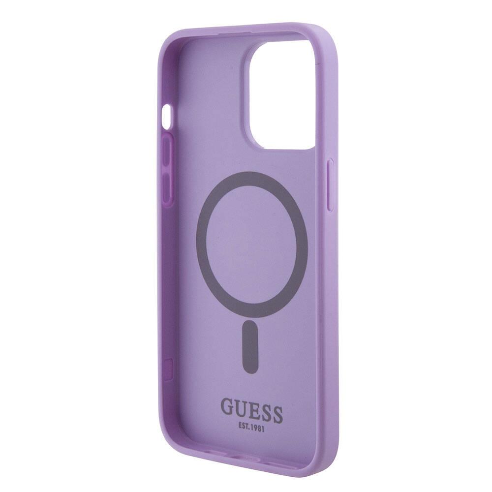 Apple iPhone 15 Pro Max Kılıf Guess Orjinal Lisanslı Magsafe Şarj Özellikli Yazı Logolu Saffiano Kapak