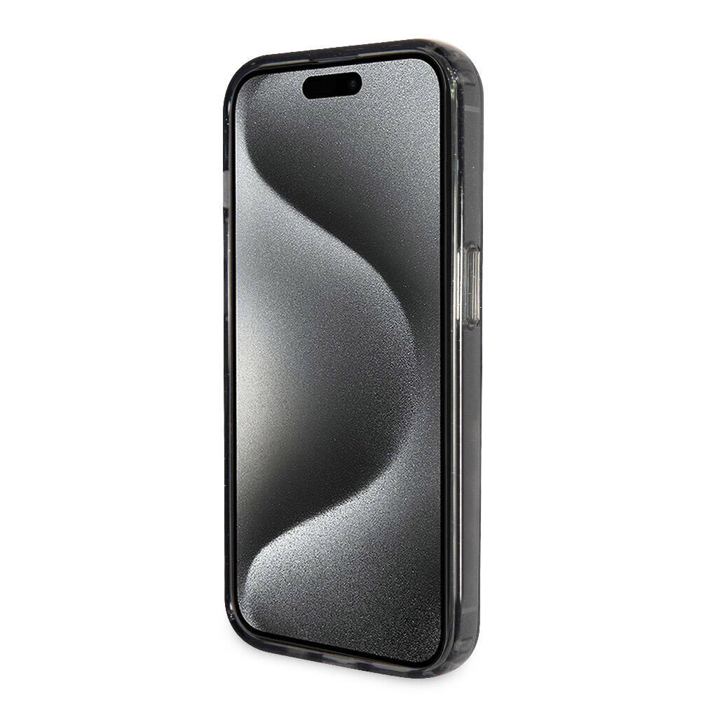 Apple iPhone 15 Pro Max Kılıf Guess Orjinal Lisanslı Magsafe Şarj Özellikli Simli Arka Yüzey Ring Standlı Kapak
