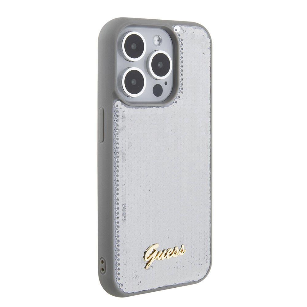Apple iPhone 15 Pro Max Kılıf Guess Orjinal Lisanslı Pullu Arka Yüzey Metal Yazı Logolu Sequin Script Kapak