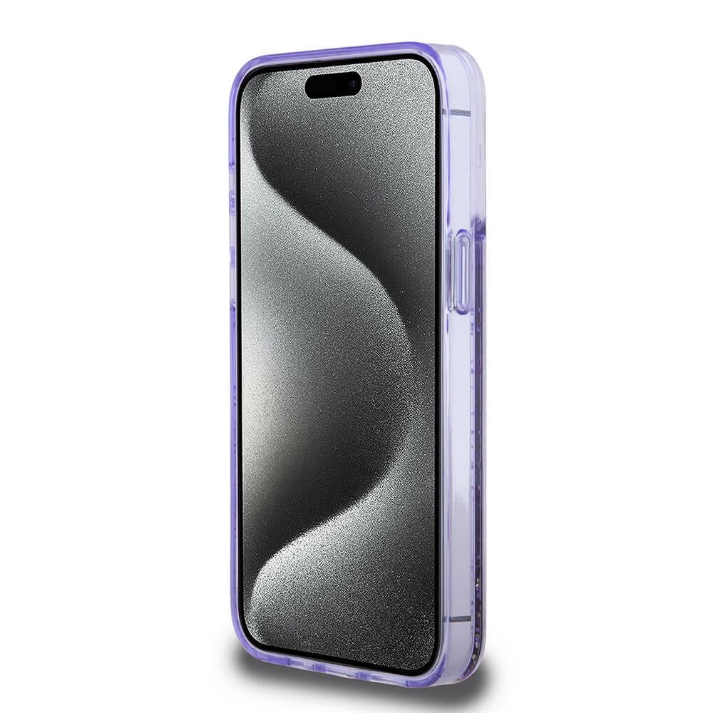 Apple iPhone 15 Pro Max Kılıf Guess Orjinal Lisanslı Transparan Sıvılı Simli Altın Çizgili Kapak