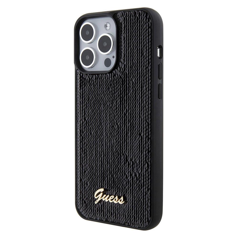 Apple iPhone 15 Pro Max Kılıf Guess Orjinal Lisanslı Pullu Arka Yüzey Metal Yazı Logolu Sequin Script Kapak