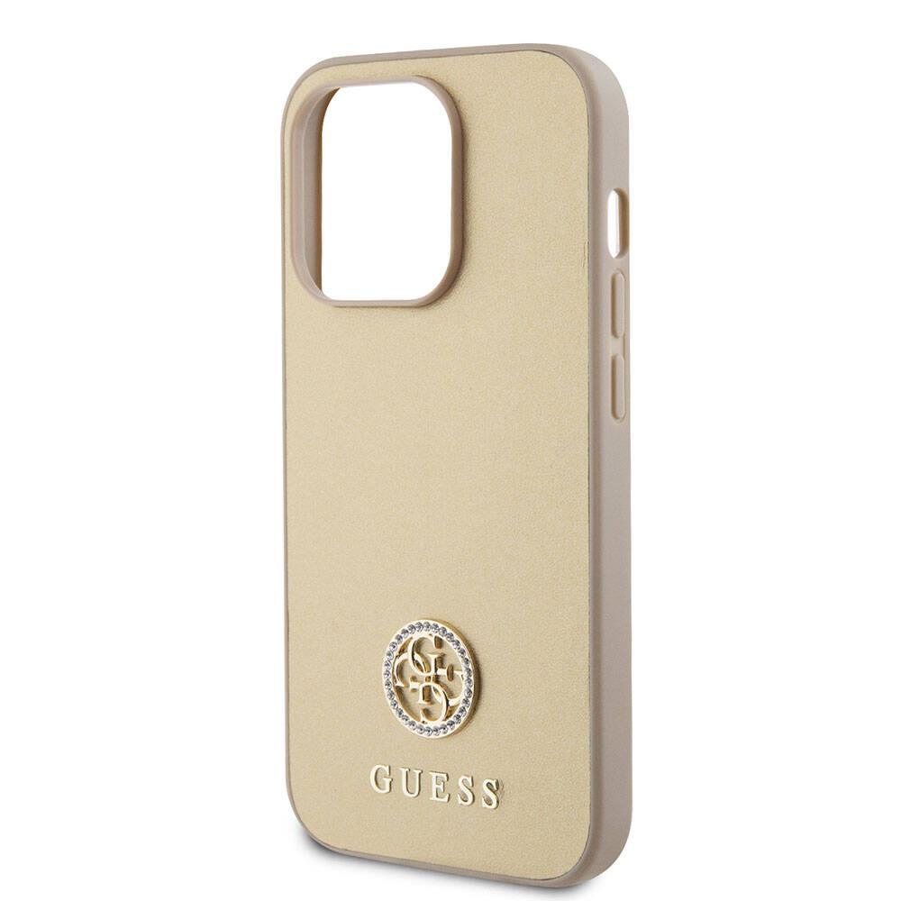 Apple iPhone 15 Pro Max Kılıf Guess Orjinal Lisanslı Deri 4G Metal Logo Strass Kapak