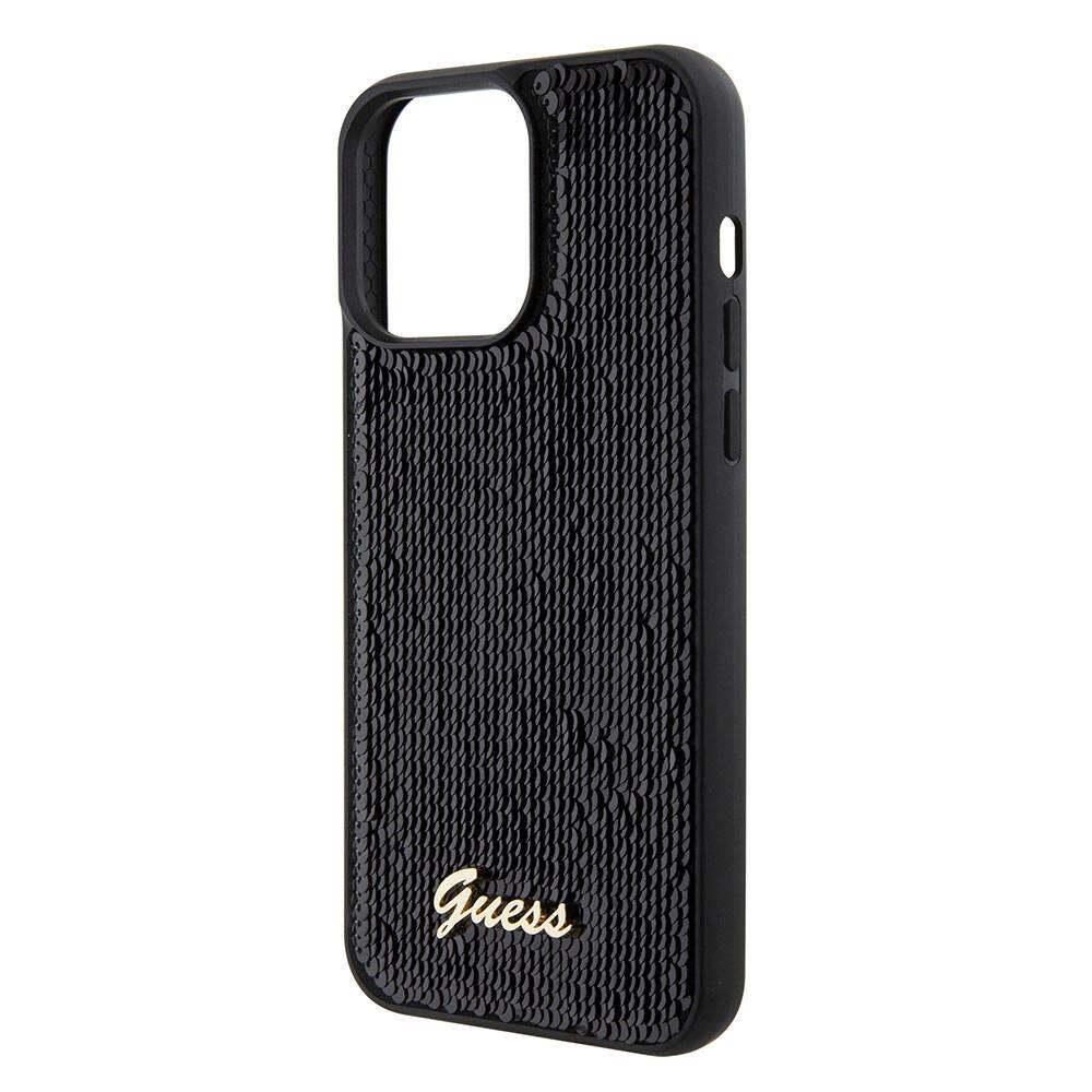 Apple iPhone 15 Pro Max Kılıf Guess Orjinal Lisanslı Pullu Arka Yüzey Metal Yazı Logolu Sequin Script Kapak