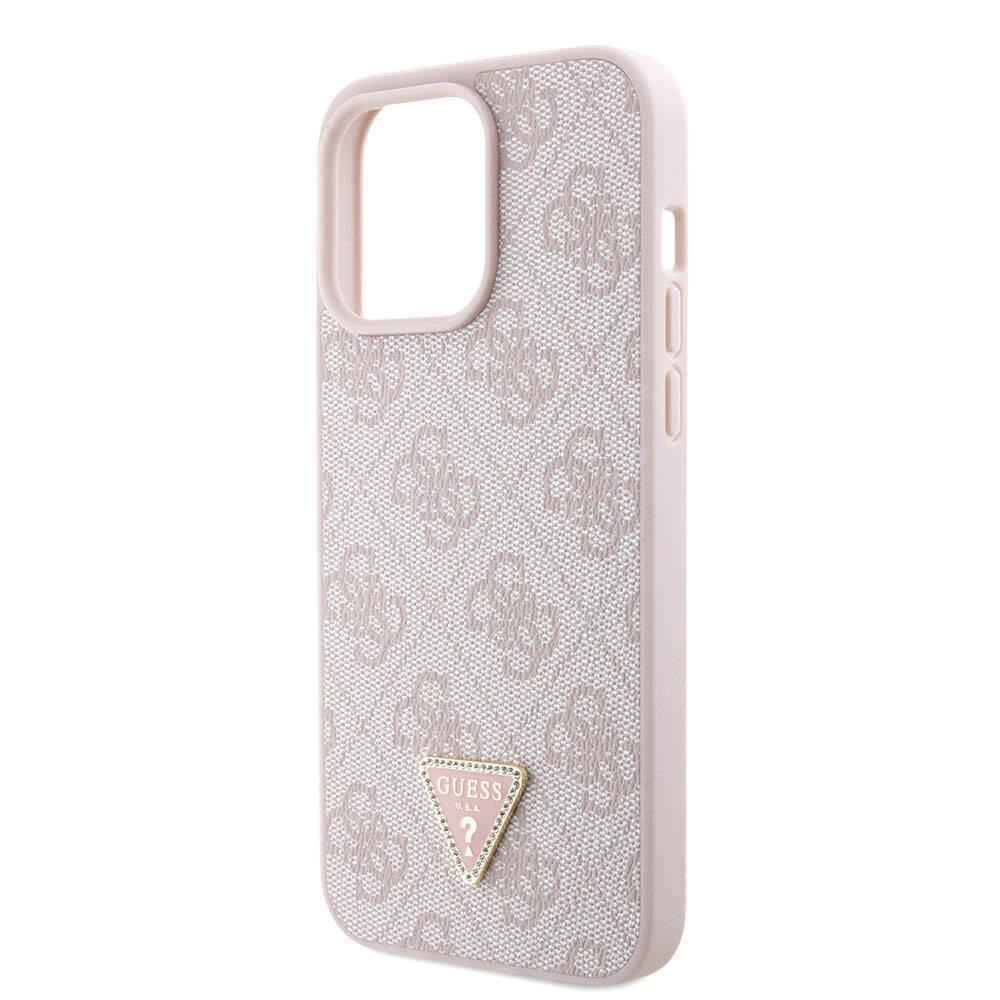 Apple iPhone 15 Pro Max Kılıf Guess Orjinal Lisanslı PU Deri Askılı Taşlı Üçgen Logo 4G Desenli Strass Crossbody Kapak
