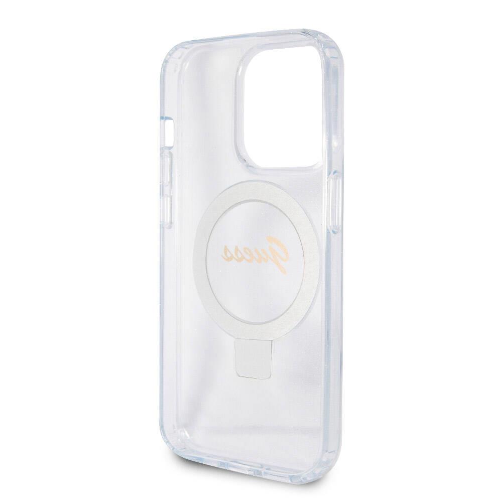 Apple iPhone 15 Pro Max Kılıf Guess Orjinal Lisanslı Magsafe Şarj Özellikli Simli Arka Yüzey Ring Standlı Kapak