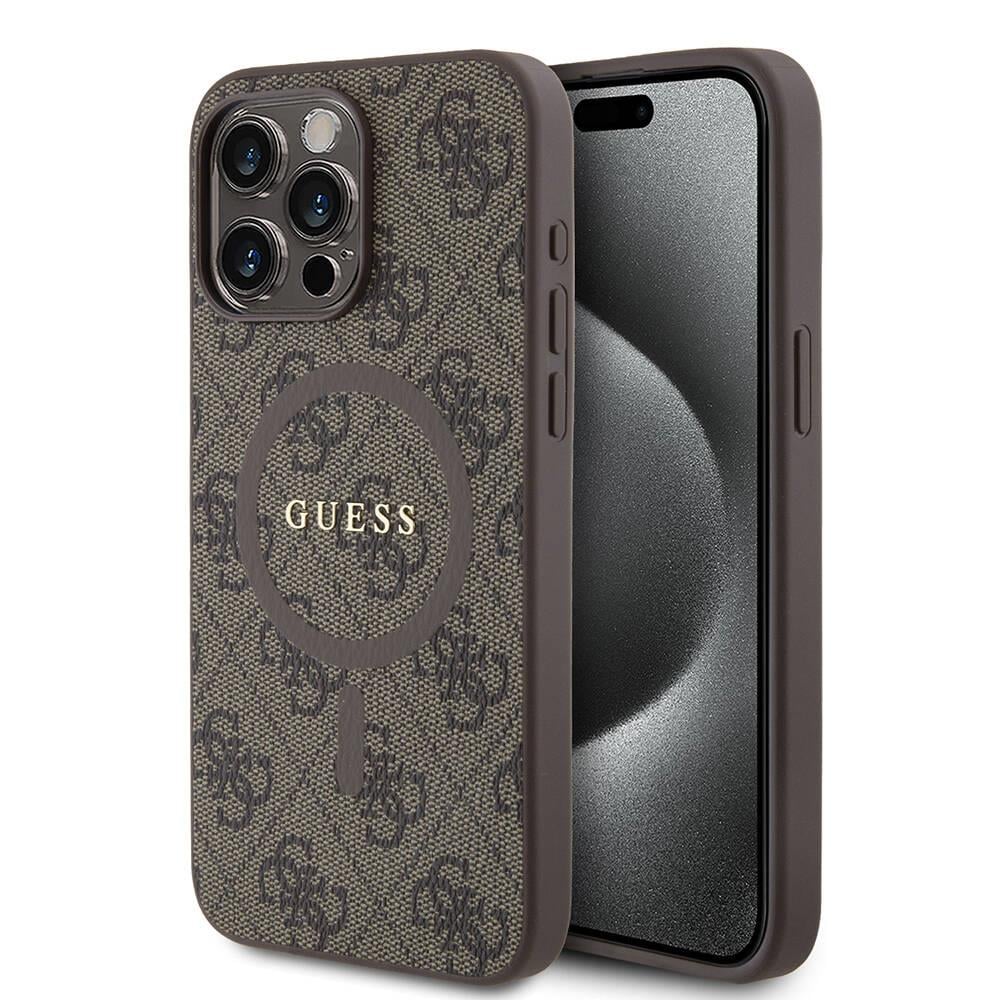 Apple iPhone 15 Pro Max Kılıf Guess Orjinal Lisanslı Magsafe Şarj Özellikli 4G Desenli Yazı Logolu Kapak