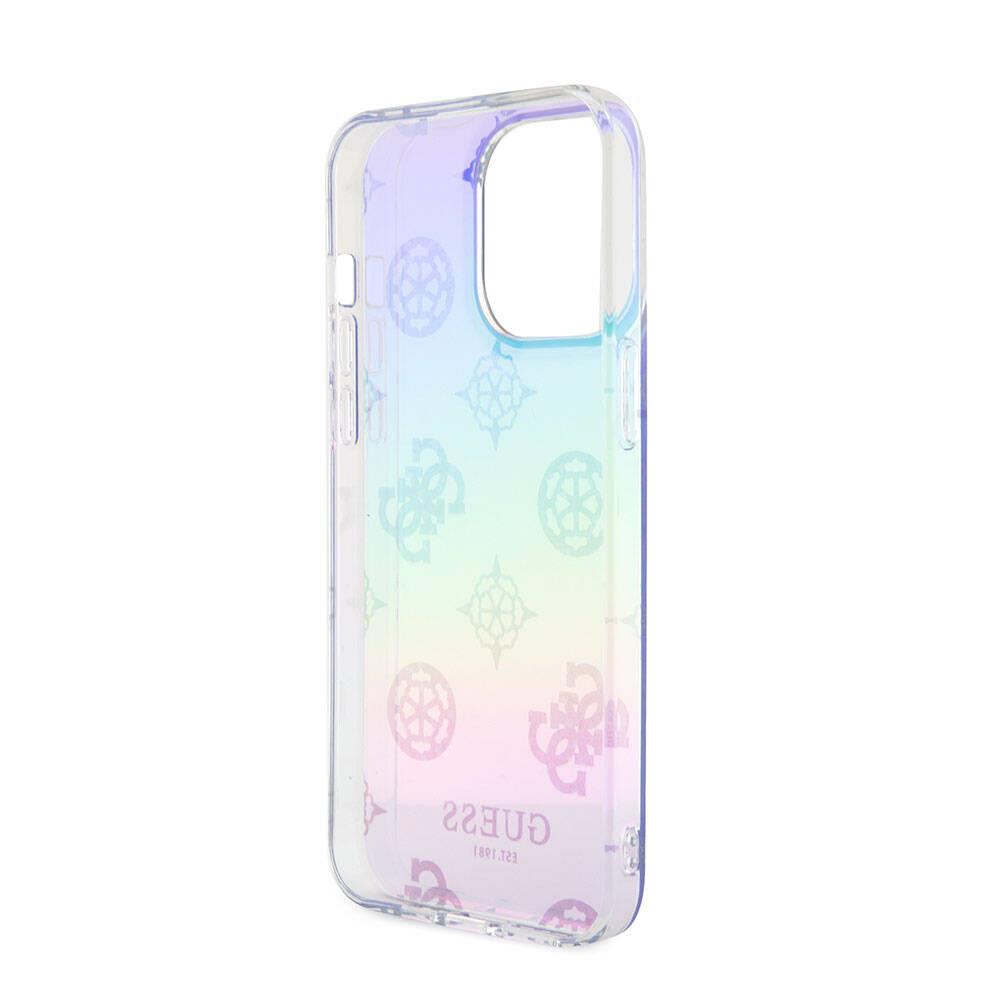 Apple iPhone 15 Pro Max Kılıf Guess Orjinal Lisanslı Desenli Yazı Logolu Askı İpli Holografik Glitter Peony Kapak