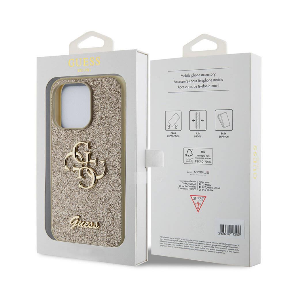 Apple iPhone 15 Pro Max Kılıf Guess Orjinal Lisanslı 4G Büyük Metal Logolu Glitter Kapak