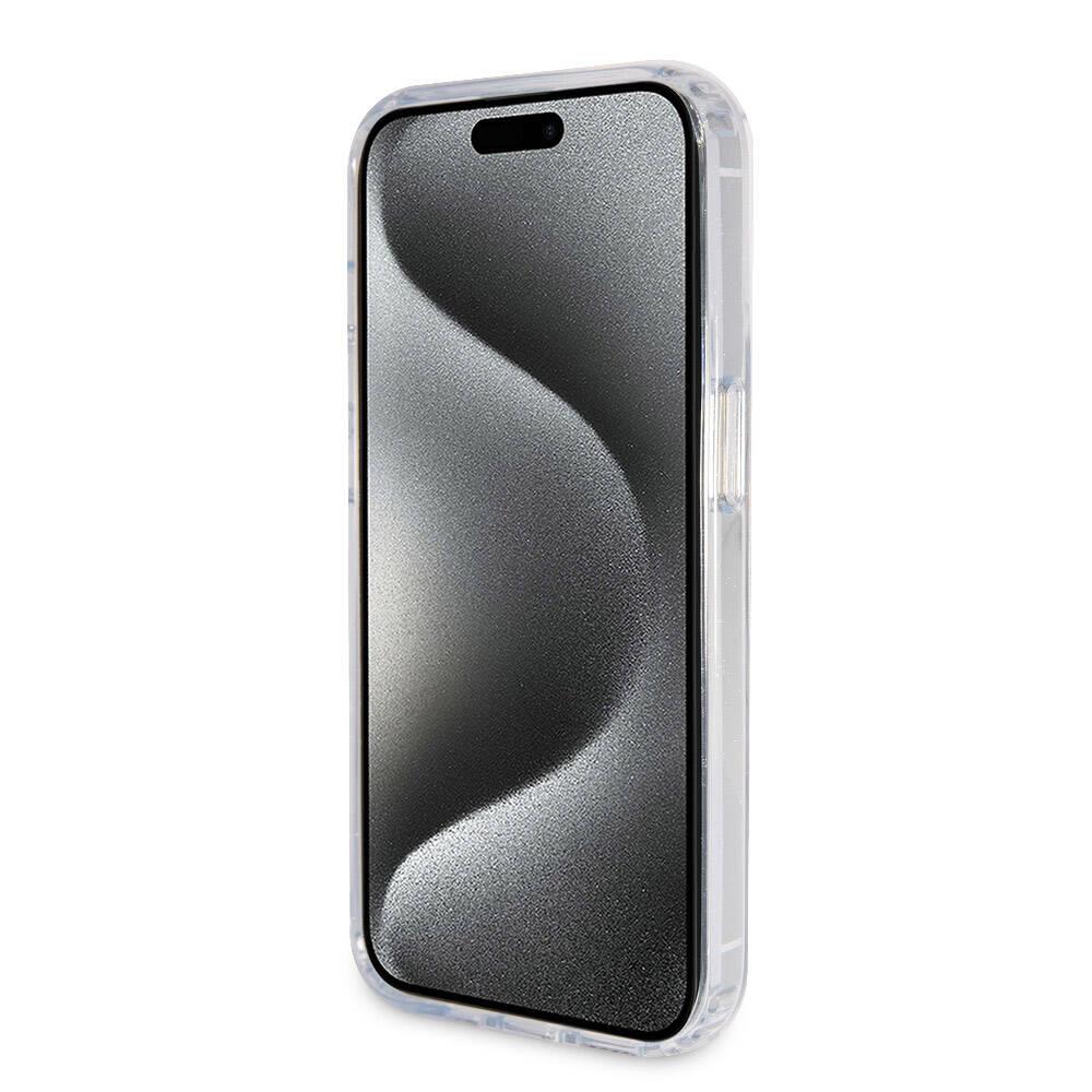 Apple iPhone 15 Pro Max Kılıf Guess Orjinal Lisanslı Magsafe Şarj Özellikli Simli Arka Yüzey Ring Standlı Kapak