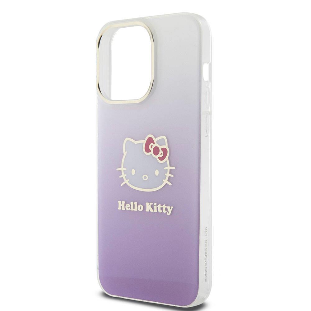 Apple iPhone 15 Pro Max Kılıf Hello Kitty Orjinal Lisanslı Yazı ve İkonik Logolu Elektroplating Kaplama Gradyan Kapak