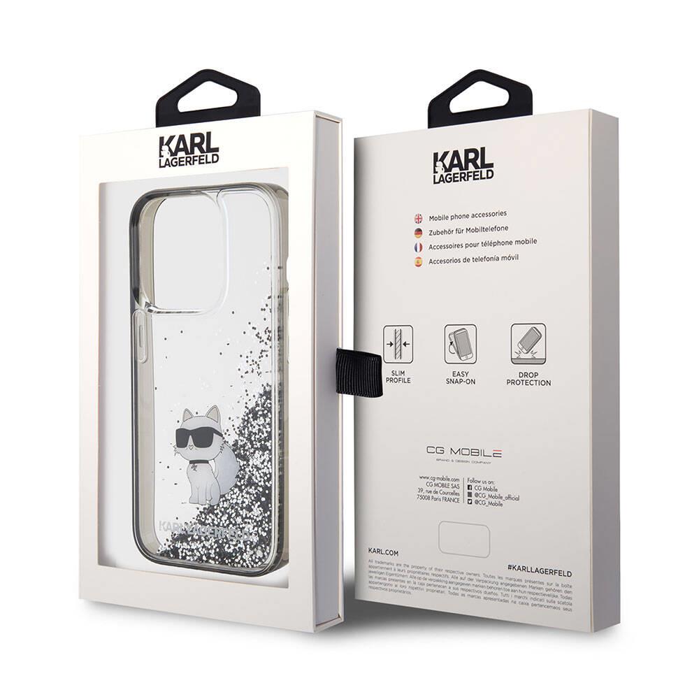 Apple iPhone 15 Pro Max Kılıf Karl Lagerfeld Choupette Sıvılı Glitter Orjinal Lisanslı Kapak