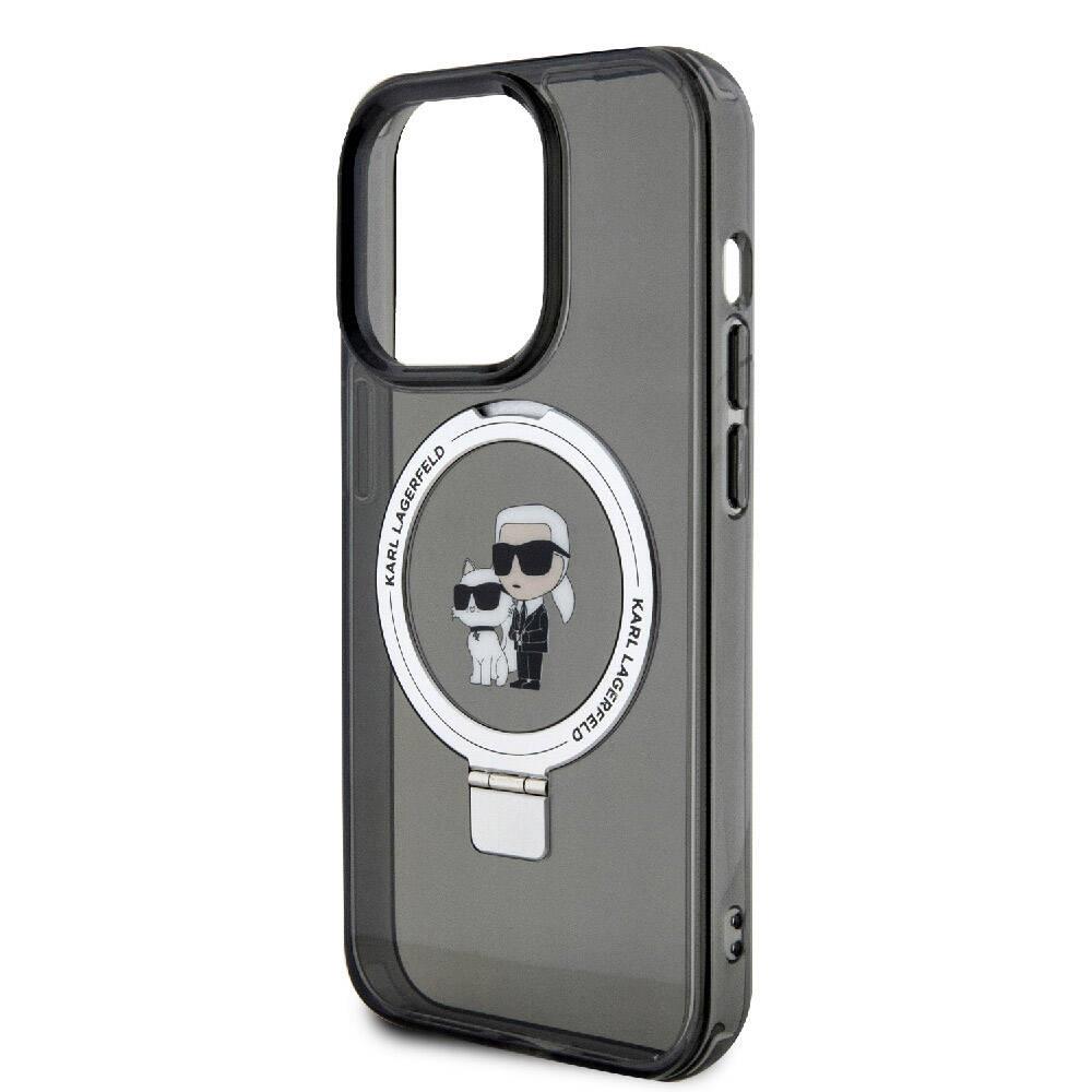 Apple iPhone 15 Pro Max Kılıf Karl Lagerfeld Orjinal Lisanslı Magsafe Şarj Özellikli K&C İkonik Baskılı Ring Standlı Kapak