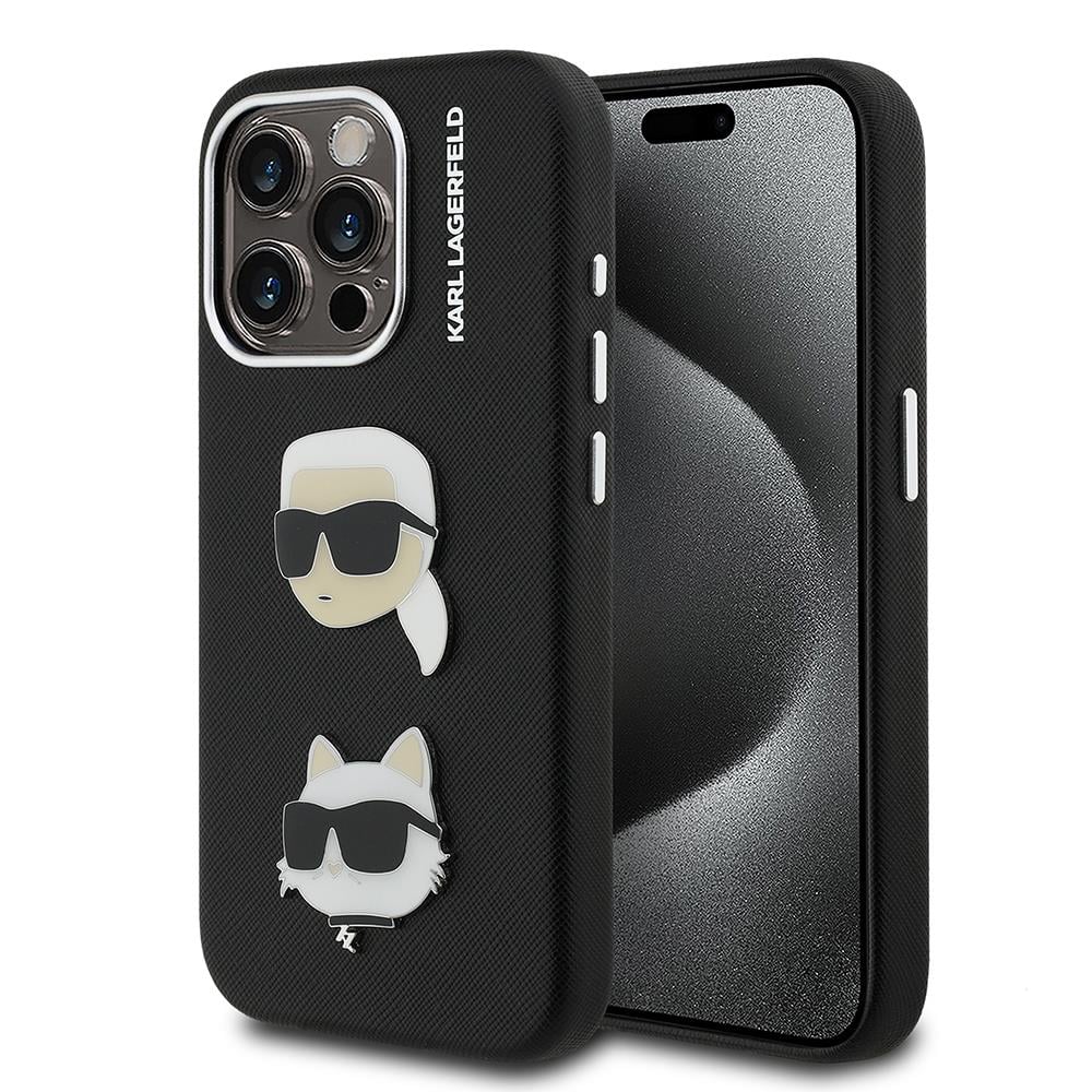 Apple iPhone 15 Pro Max Kılıf Karl Lagerfeld Orjinal Lisanslı K&C Heads Pin Kapak