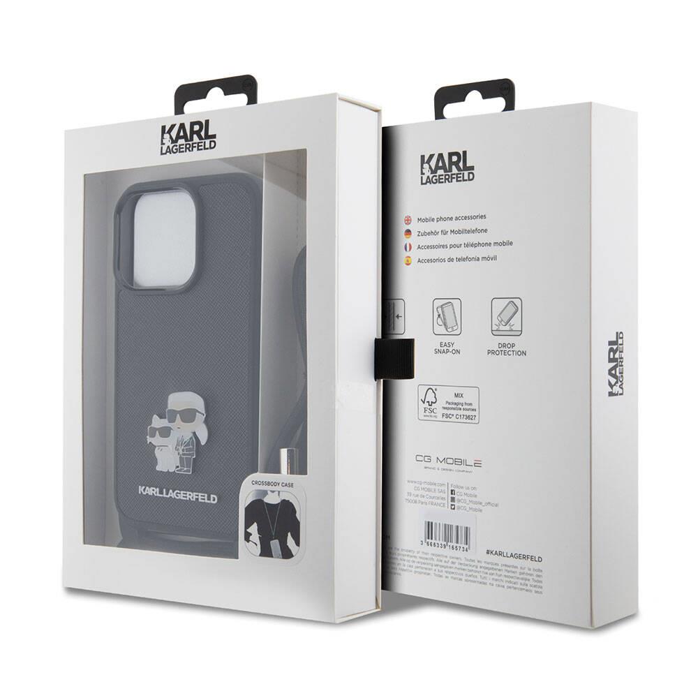 Apple iPhone 15 Pro Max Kılıf Karl Lagerfeld Askı İpli K&C Metal Logo Orjinal Lisanslı Kapak