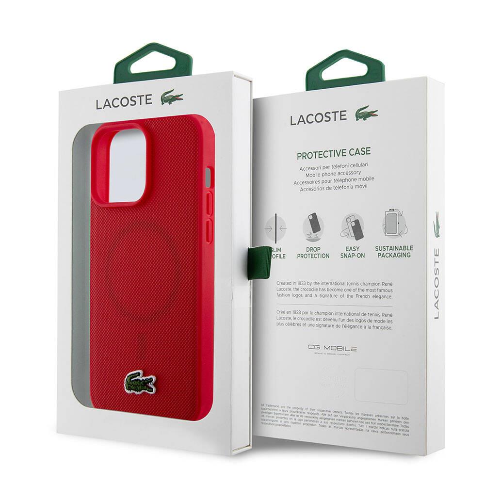 Apple iPhone 15 Pro Max Kılıf Lacoste Orjinal Lisanslı PU Pike Desenli Arka Yüzey İkonik Timsah Dokuma Logolu Kapak