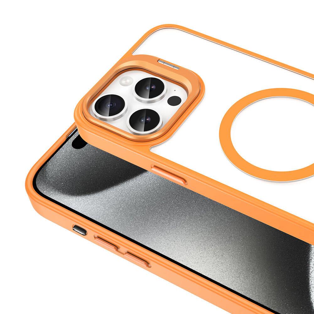 Apple iPhone 15 Pro Max Kılıf Magsafe Şarj Özellikli Standlı Zore Magsafe Klon Lensli Kapak