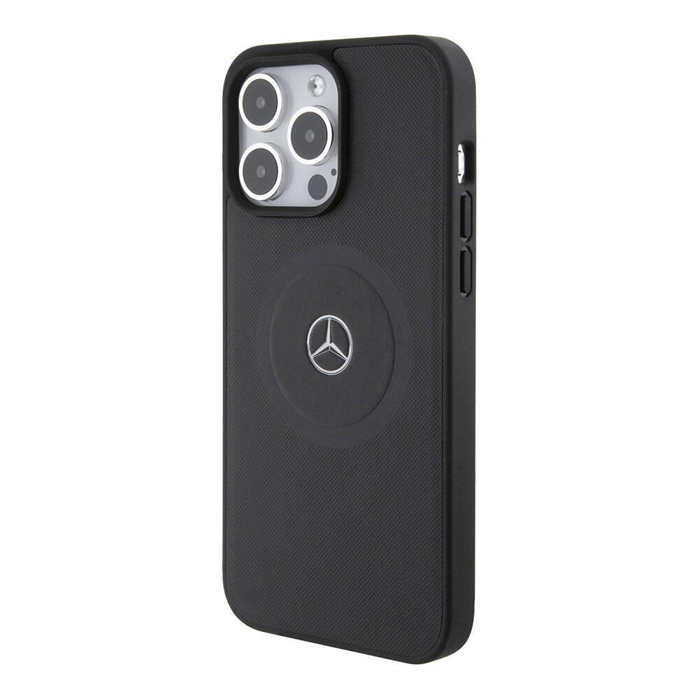 Apple iPhone 15 Pro Max Kılıf Mercedes Benz Orjinal Lisanslı Magsafe Şarj Özellikli Pike Desenli Baskı Logolu Deri Kapak