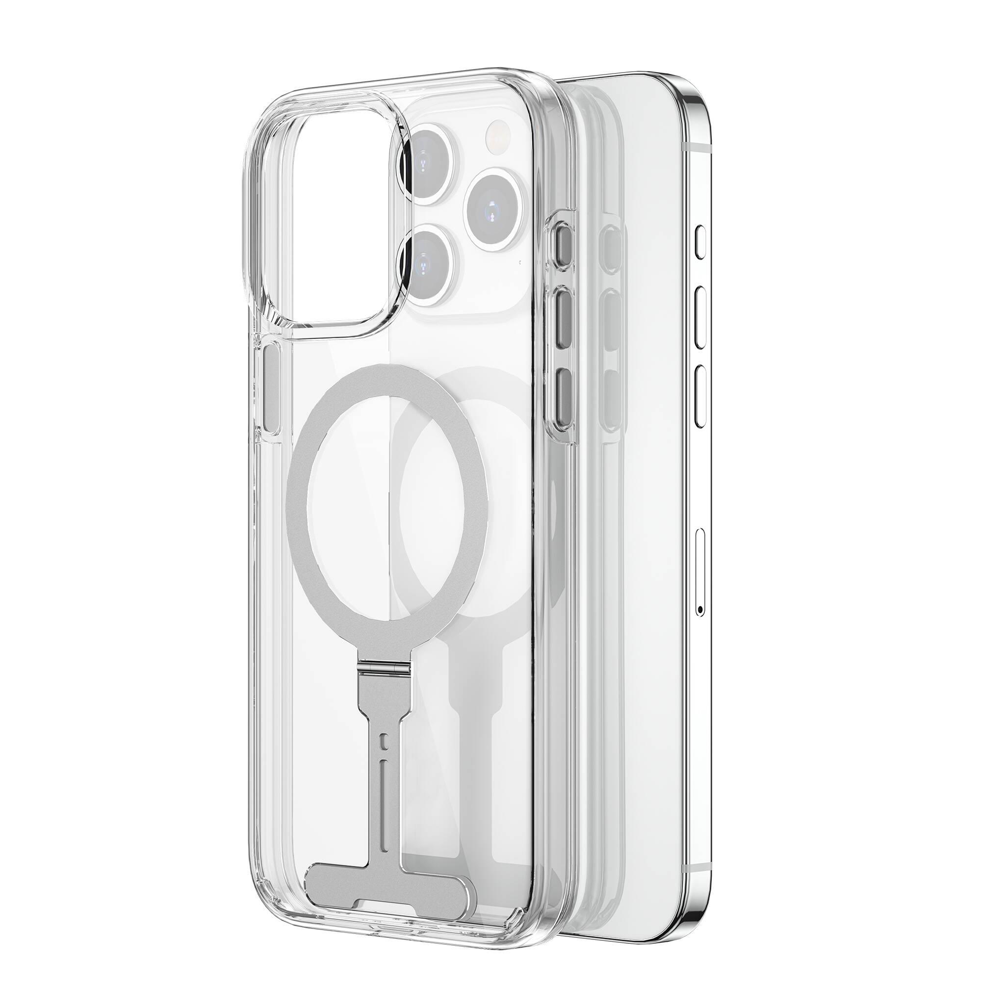 Apple iPhone 15 Pro Max Kılıf Wiwu FYY-014 Magsafe Şarj Özellikli Alüminyum Alaşım Metal Standlı Şeffaf Kapak