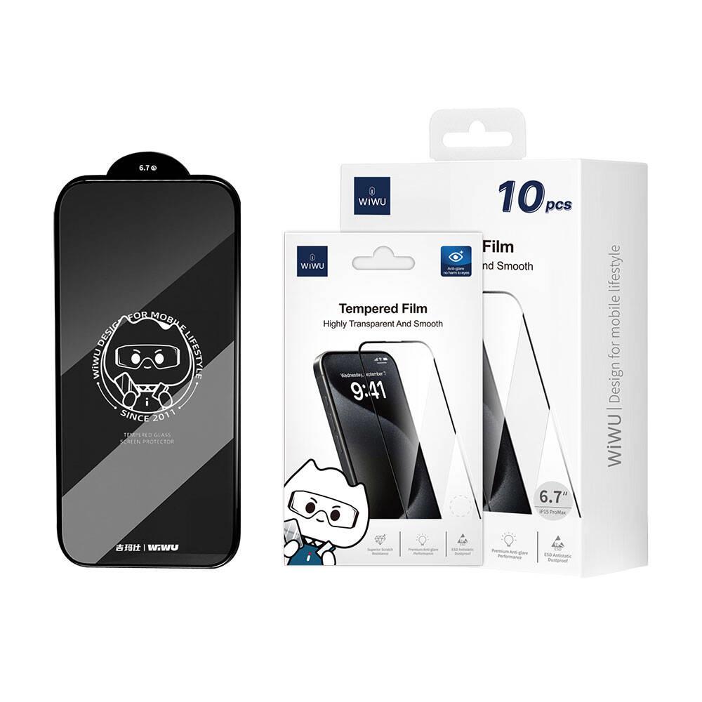 Apple iPhone 15 Pro Max Wiwu GT-008 Polimer Oleofobik Kaplama Şeffaf Pürüzsüz Temperli Cam Ekran Koruyucu 10'lu Paket