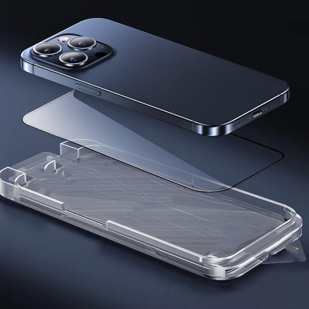 Apple iPhone 15 Pro Max Wiwu SQ-008 Oleofobik Easy Install Darbeye Karşı Dayanıklı Temperli Cam Ekran Koruyucu + Kolay Uygulama Aparatlı