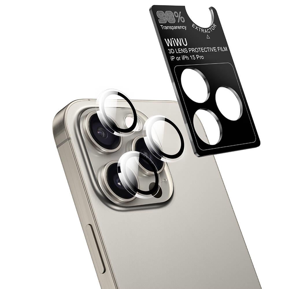 Apple iPhone 15 Pro Wiwu Wi-IP002 2in1 Temperli Cam Ahize Toz Önleyici Ekran Koruyucu ve Kamera Lens Koruyucu Set