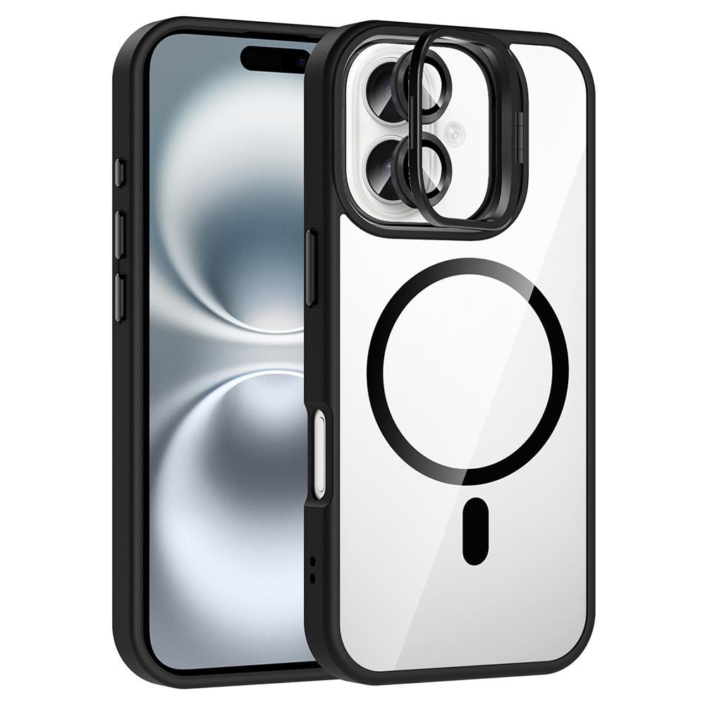 Apple iPhone 16 Kılıf Standlı ve Kamera Lens Hediyeli M-Safe Şarj Özellikli Zore Etro Kapak