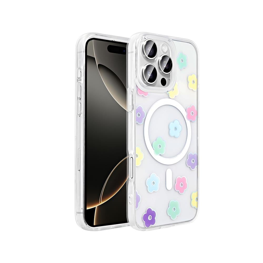 Apple iPhone 16 Pro Kılıf M-Safe Şarj Özellikli Şeffaf Zore Folk Sert Kapak