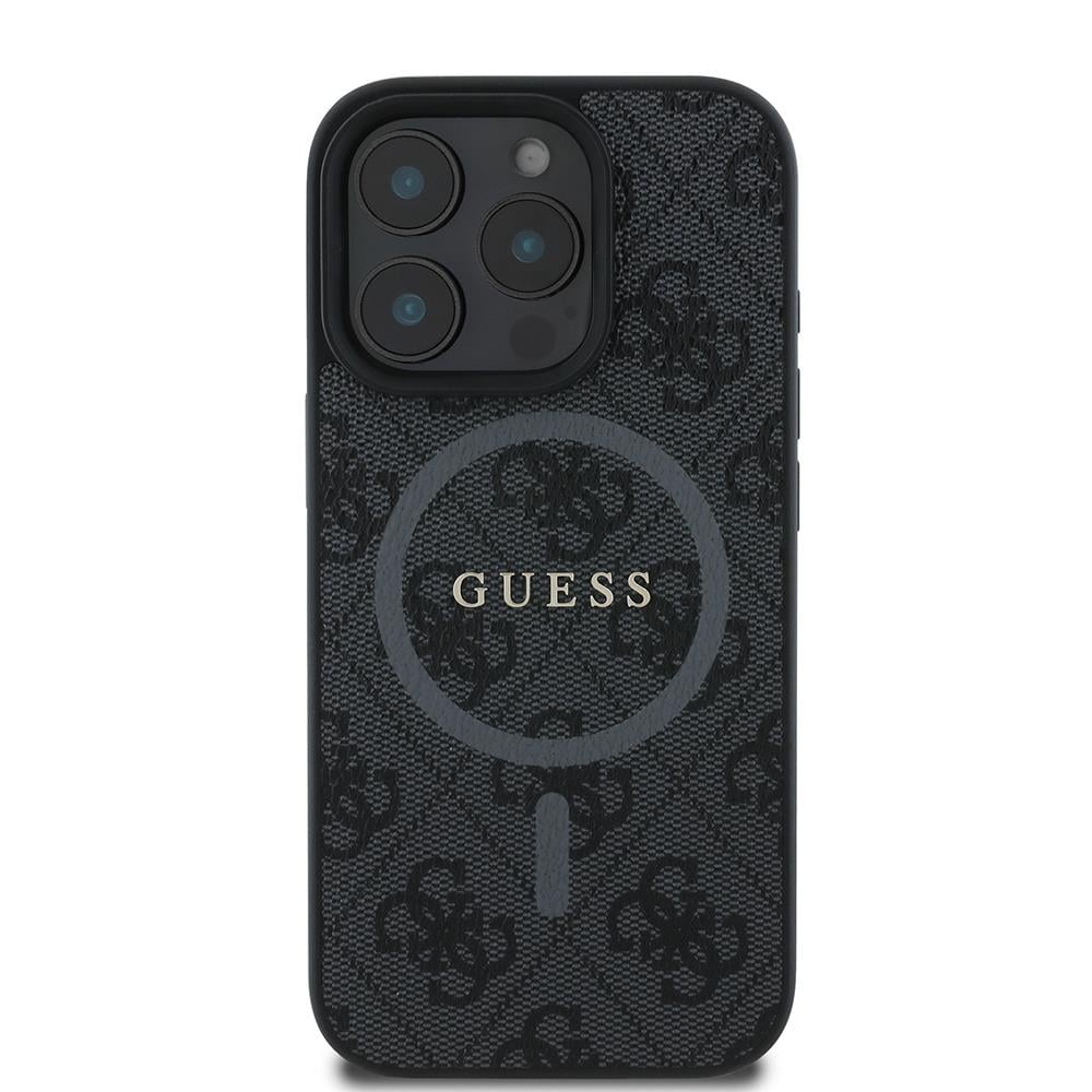 Apple iPhone 16 Pro Max Kılıf Guess Orjinal Lisanslı Magsafe Şarj Özellikli PU Halkalı 4G Desenli Yazı Logolu Kapak