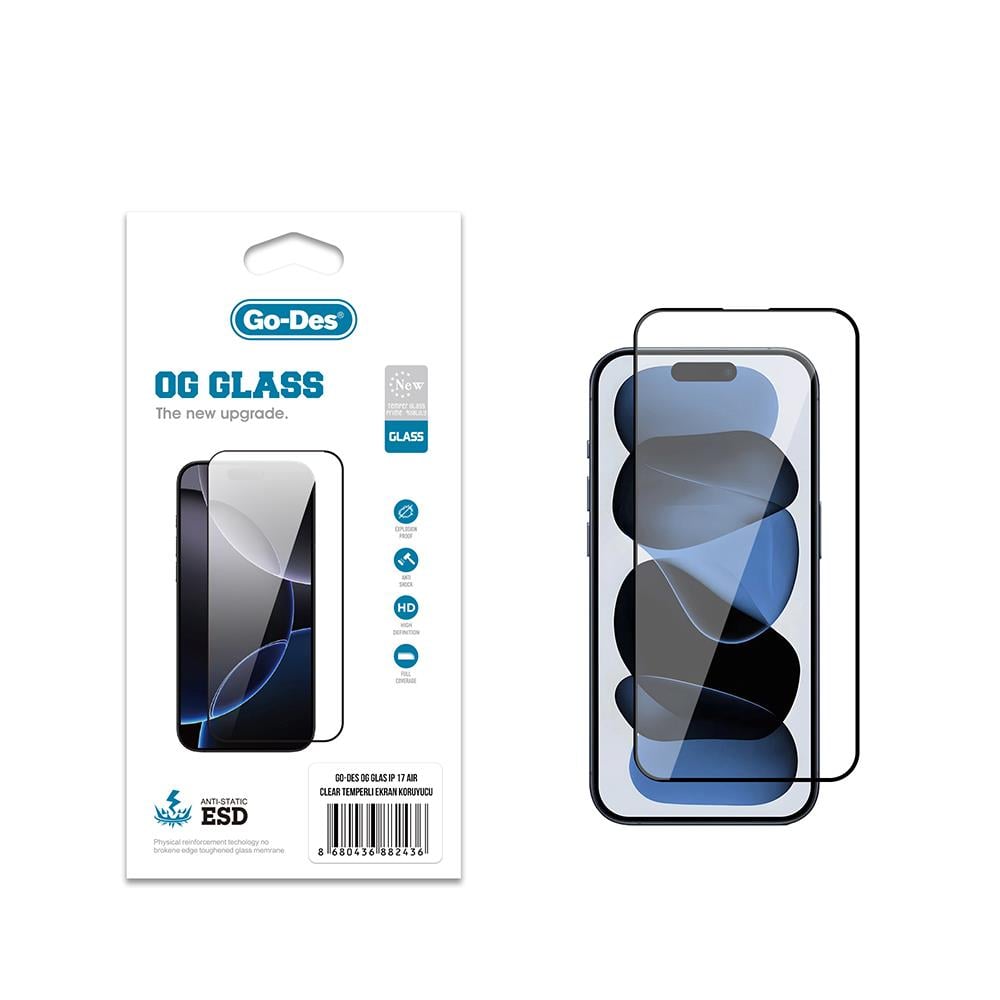 Apple iPhone 17 Air Go Des OG Glass Antistatik Temperli Cam Ekran Koruyucu