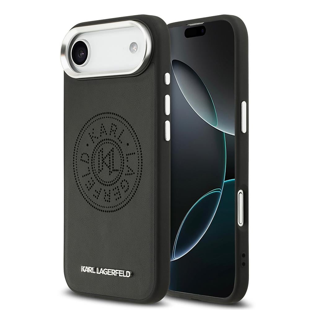 Apple iPhone 17 Air Kılıf Karl Lagerfeld Orjinal Lisanslı M-safe Şarj Özellikli Delikli Tasarım Metal Logolu PU Deri Kapak