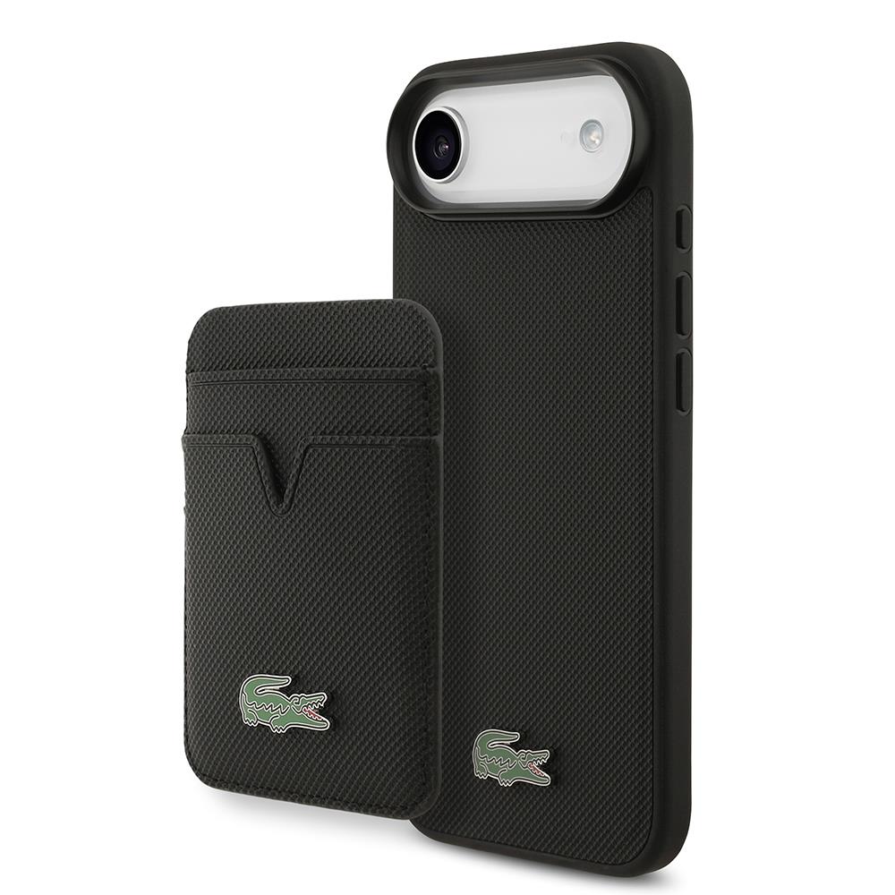 Apple iPhone 17 Air Kılıf Lacoste Orjinal Lisanslı M-safe Şarj Özellikli PU Pike Desenli Metal Logolu Kartlıklı Kapak