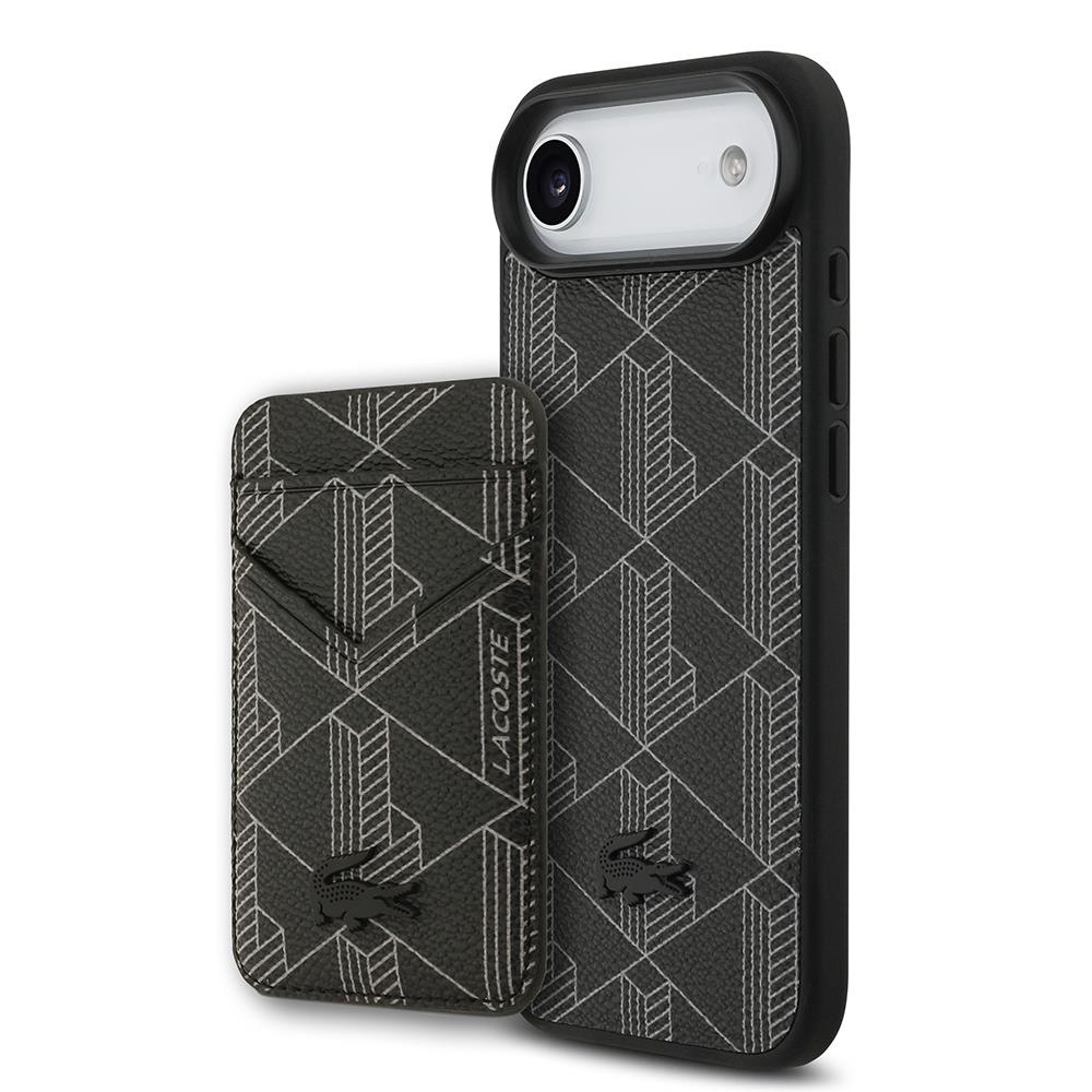 Apple iPhone 17 Air Kılıf Lacoste Orjinal Lisanslı M-safe Şarj Özellikli PU Deri Tasarımlı Kartlıklı Karışık Monogram Desenli Kapak